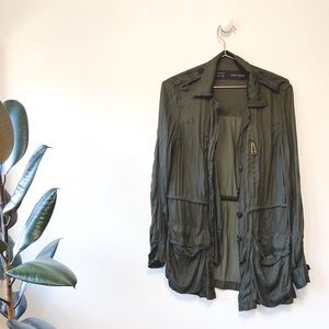 Zara Vintage Dark Hunter Green Drape Jacket - Size Small